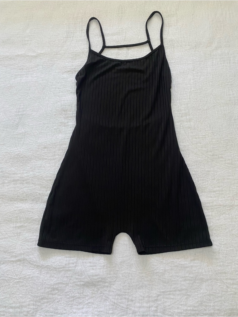 SHEIN Womens M Black Ribbed Backless Bodycon Sexy Mini Romper Shorts